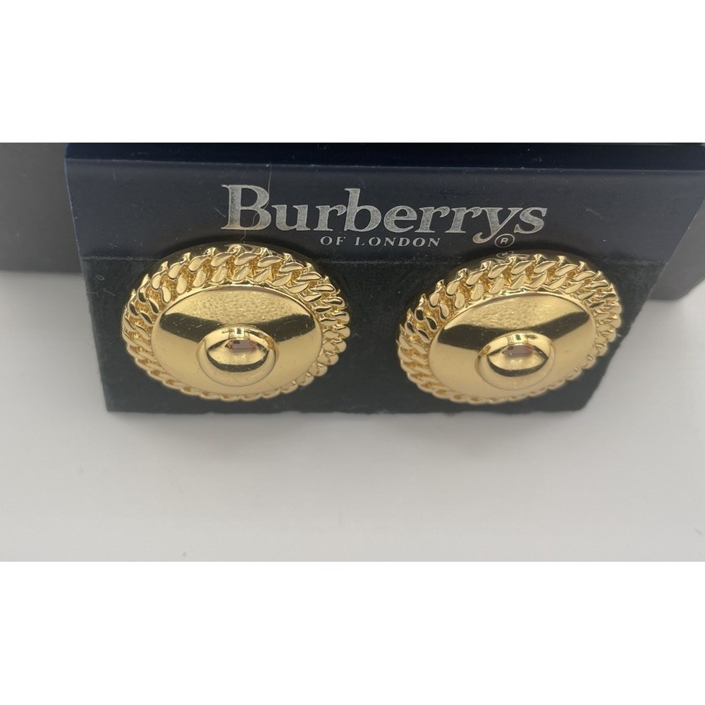 Burberry's Vintage NOS Earrings Statement Button Clip Ons Gold Tone 80s New Gift - Picture 2 of 8